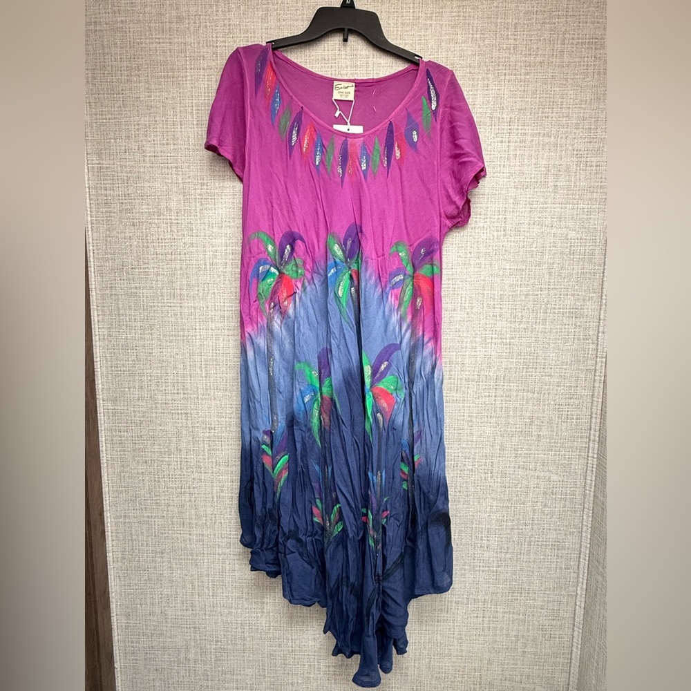 Exist Hand-Dyed Rayon Cover Up Dress One Size, Palms Night Design